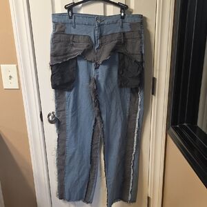 Two-Tone Denim Patchwork Jeans